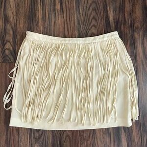 Cream white Zara Basics mini fringe skirt size M